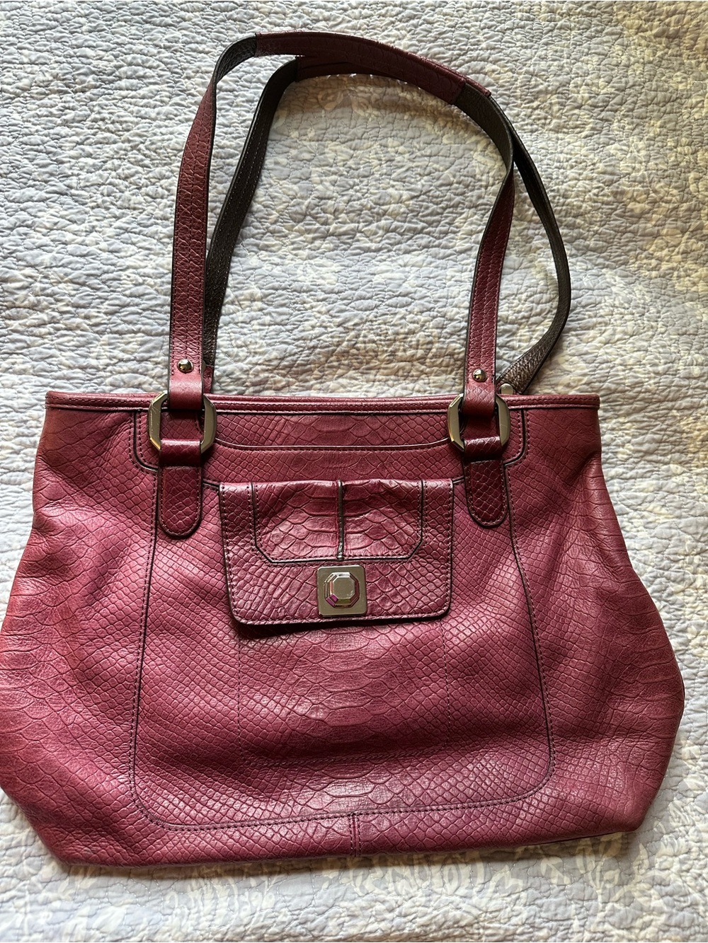 B. Makowsky Berry Leather shoulder bag /tote /purse with snake print